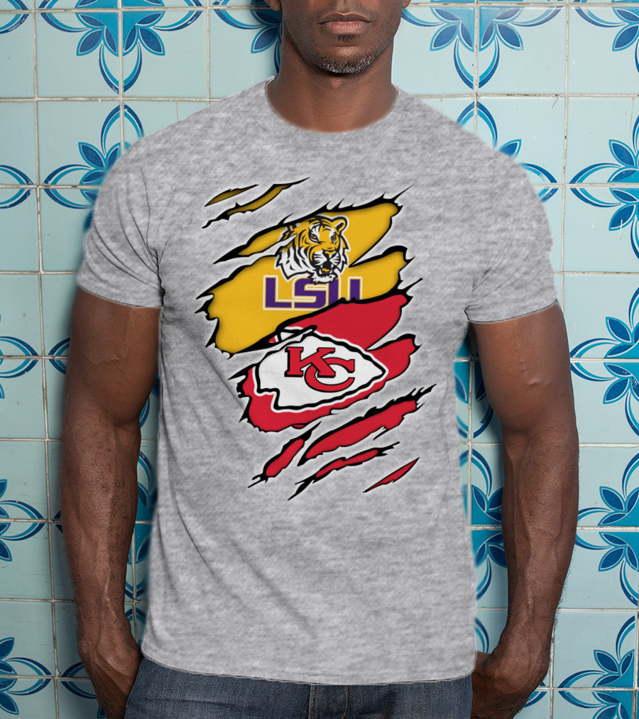 LSU Tigers Kansas City Chiefs Claw Marks Logo Blend T-Shirt