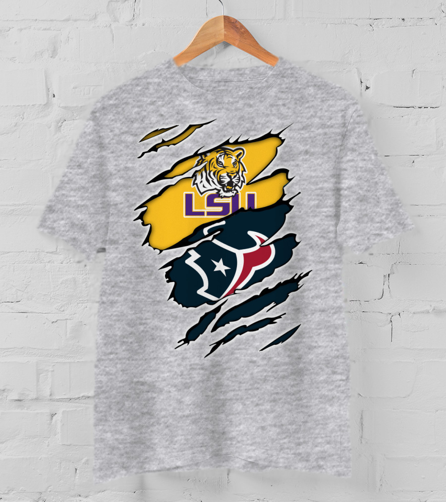 LSU Tigers And Houston Texans Split T-Shirt