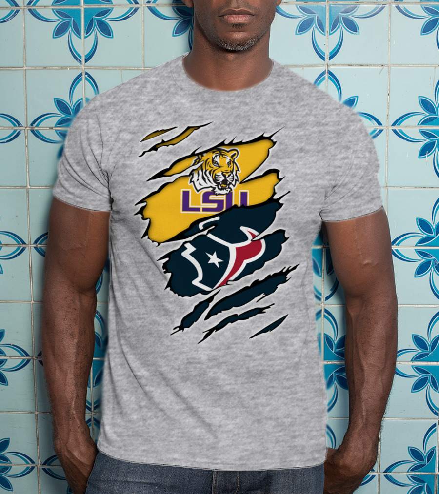 LSU Tigers And Houston Texans Split T-Shirt