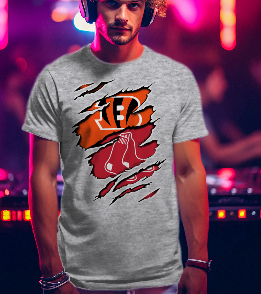 Bengals Redsox Claw Marks Logo Crossover T-Shirt