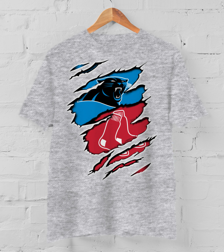 Panthers Red Sox Rip Design Blue Red T-Shirt