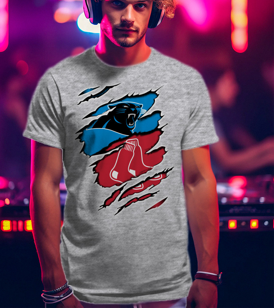 Panthers Red Sox Rip Design Blue Red T-Shirt