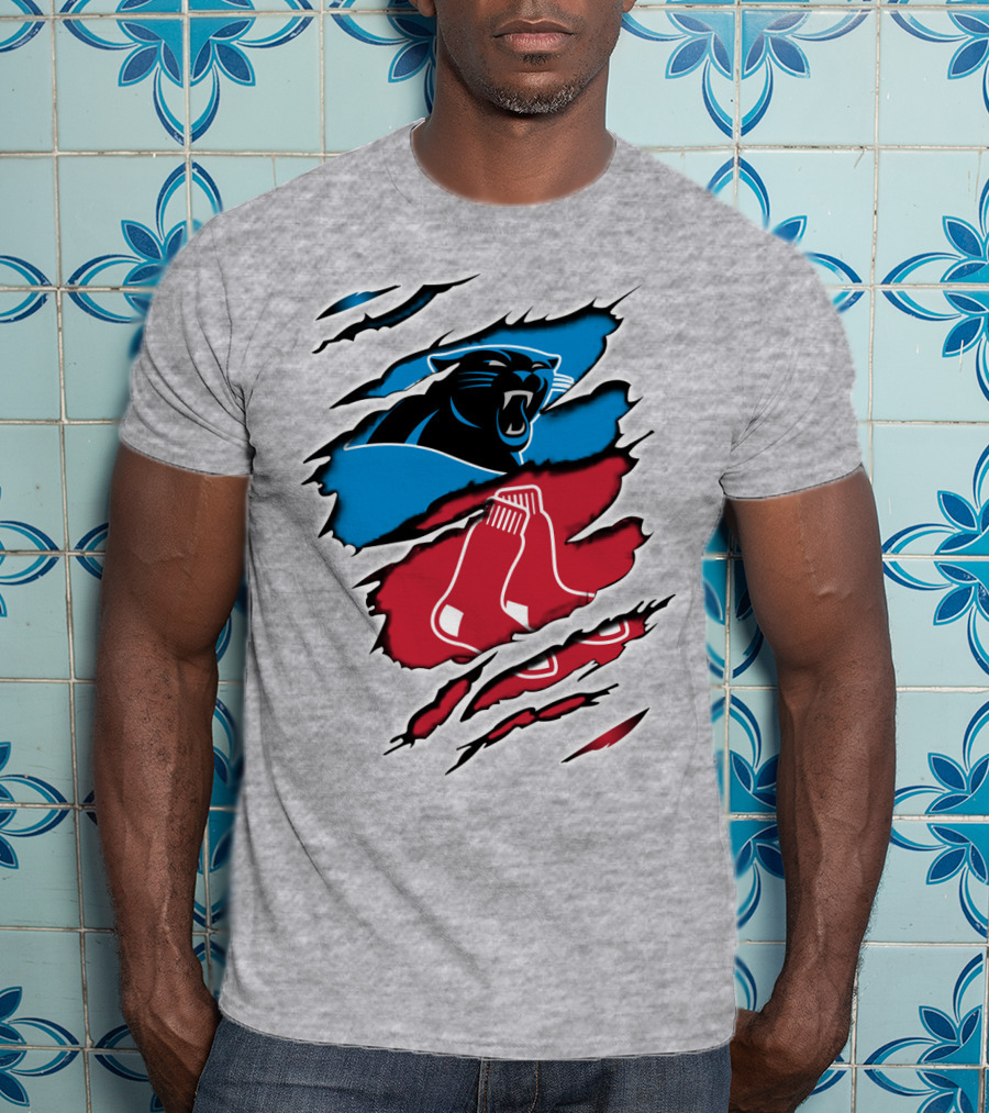Panthers Red Sox Rip Design Blue Red T-Shirt