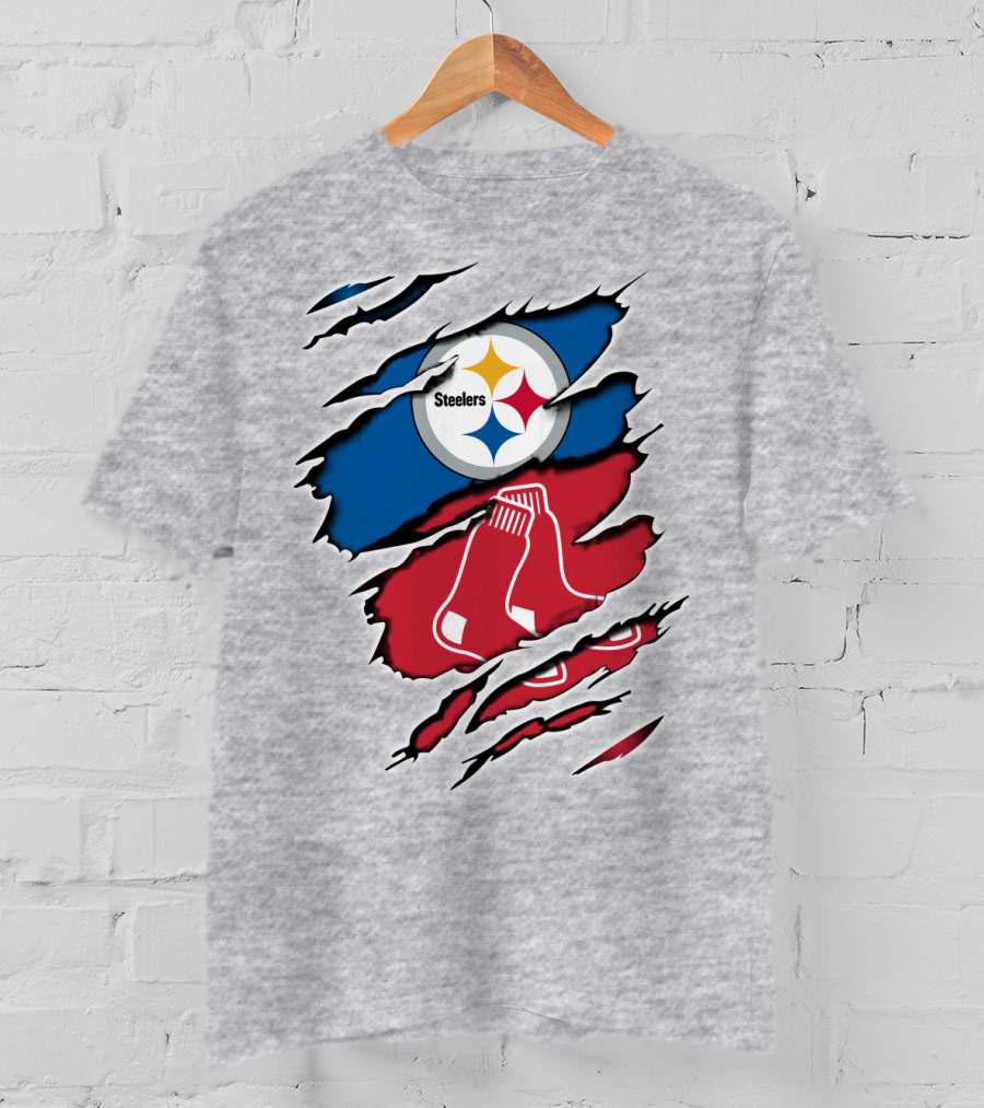 Steelers Redsox Logo Fusion Rip T-Shirt
