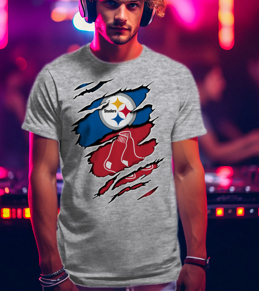Steelers Redsox Logo Fusion Rip T-Shirt