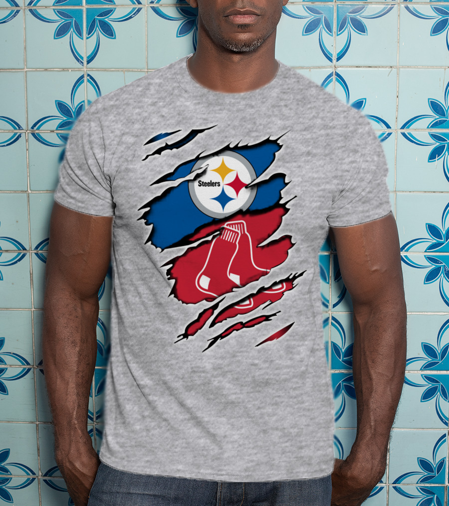 Steelers Redsox Logo Fusion Rip T-Shirt
