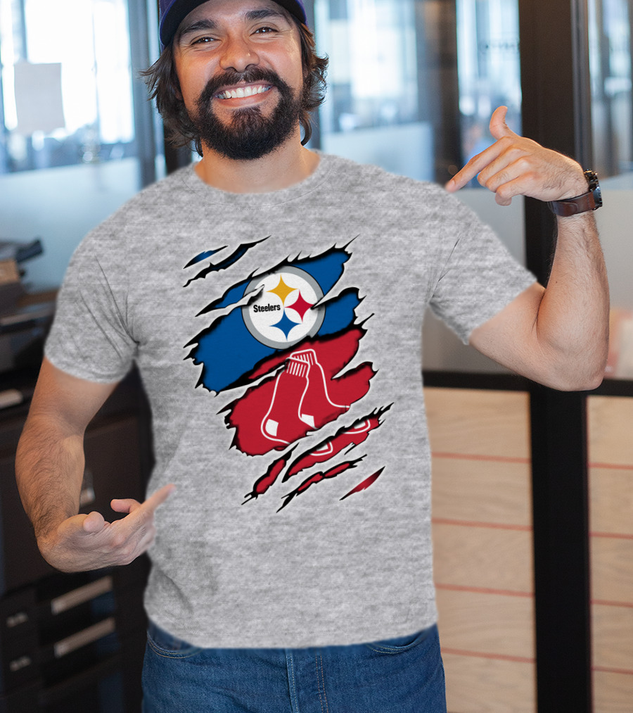 Steelers Redsox Logo Fusion Rip T-Shirt