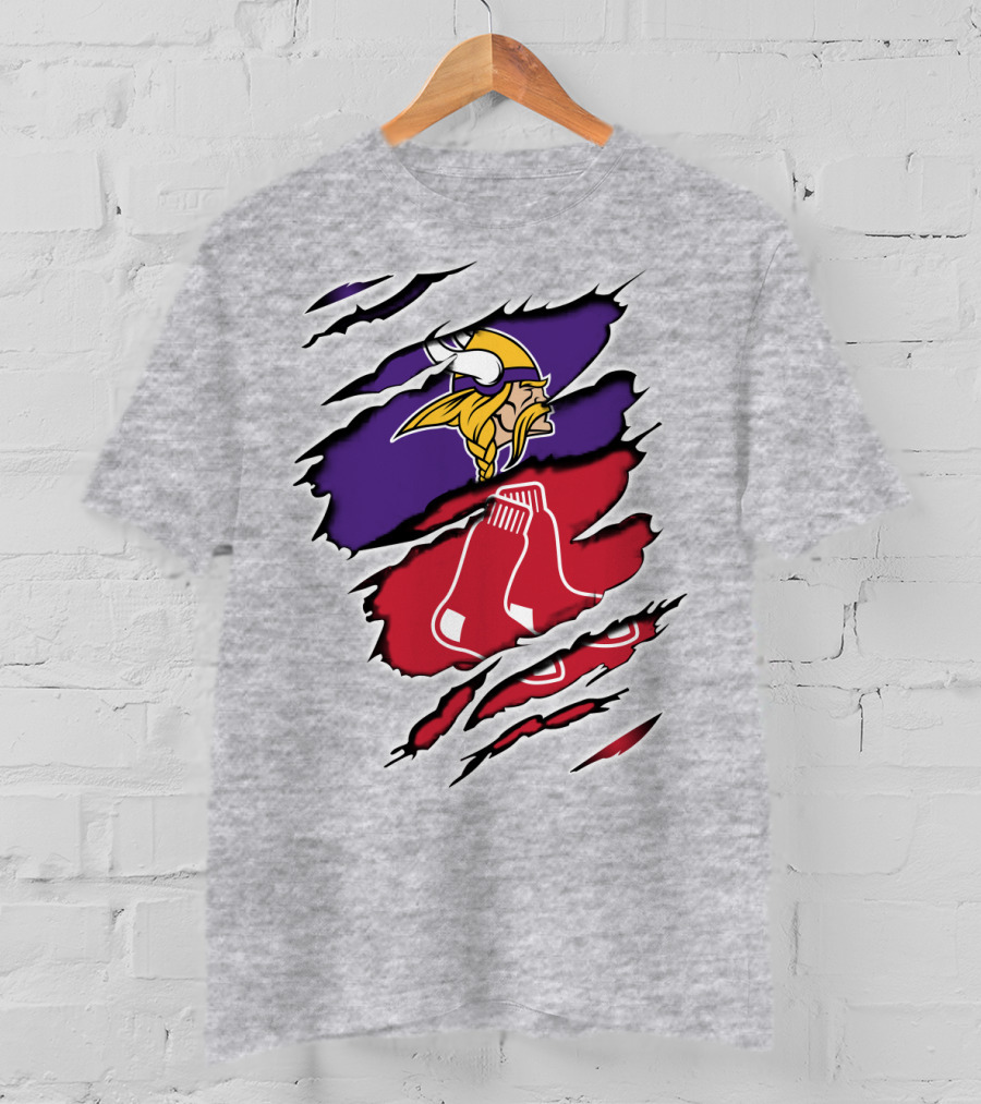 Vikings Redsox Logo Mashup Football Baseball Crossover T-Shirt