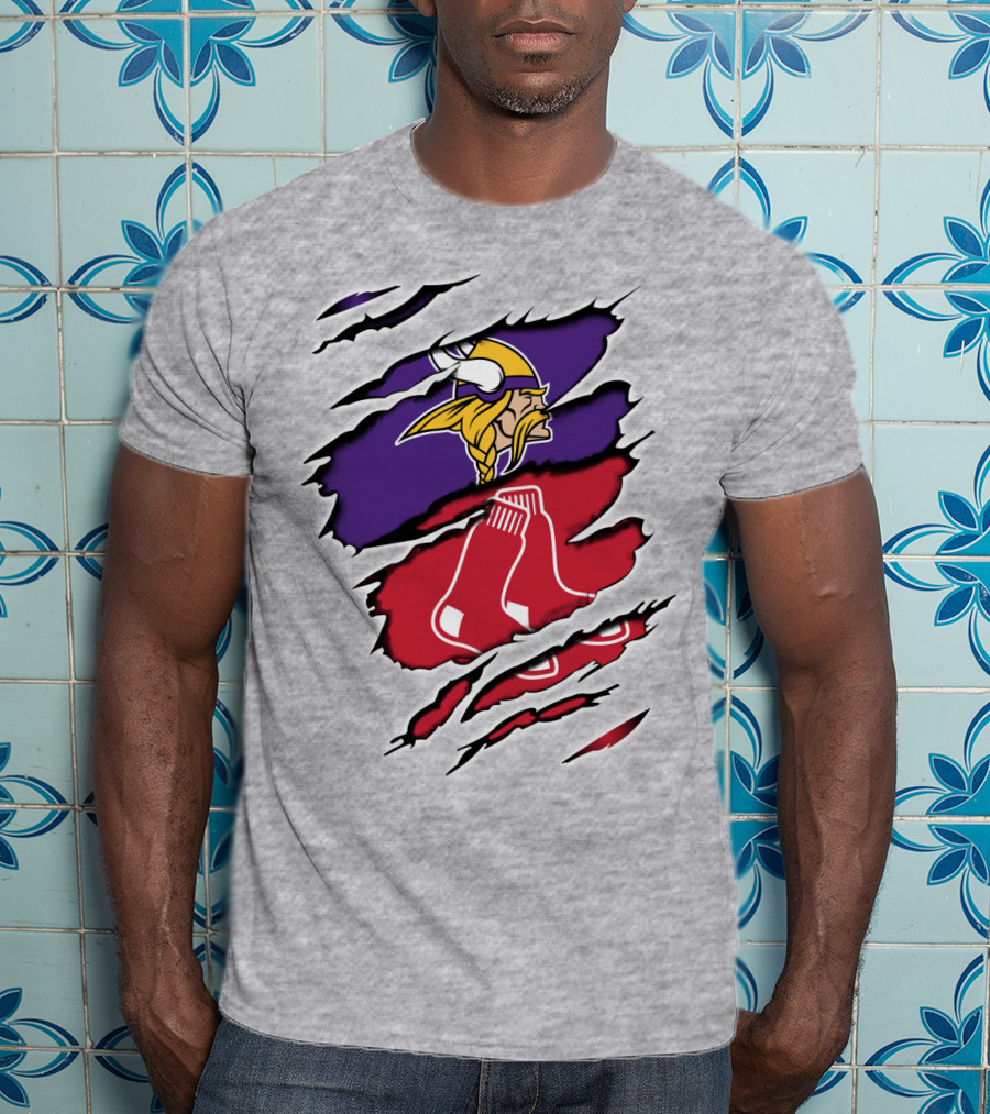 Vikings Redsox Logo Mashup Football Baseball Crossover T-Shirt