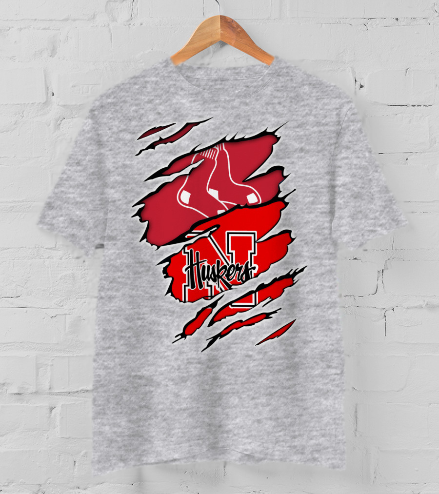 Huskers Red Sox Logo Mashup Nebraska N T-Shirt