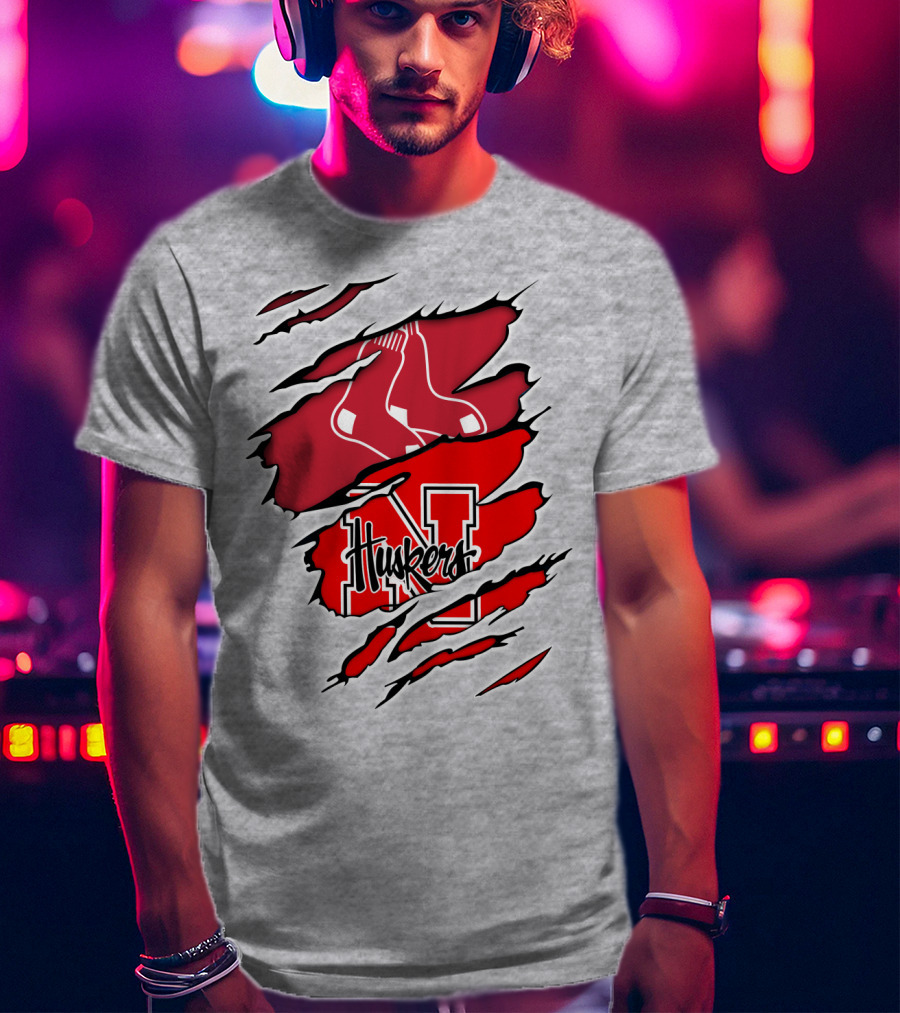 Huskers Red Sox Logo Mashup Nebraska N T-Shirt