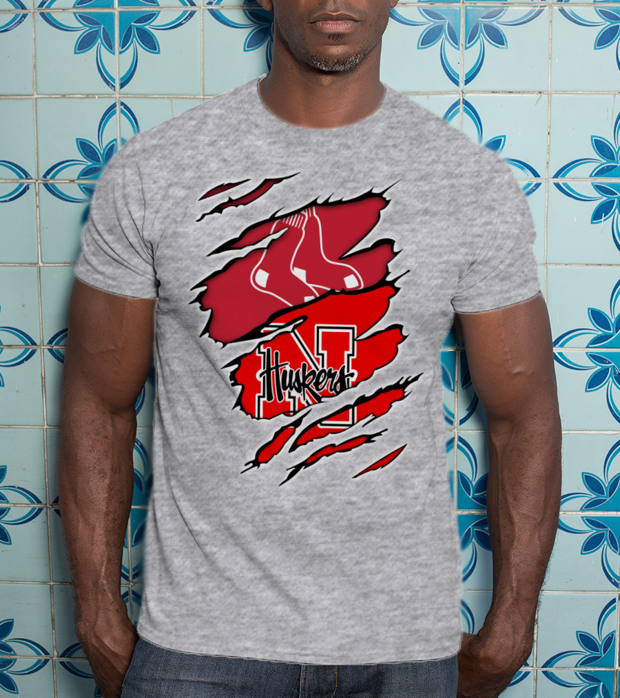 Huskers Red Sox Logo Mashup Nebraska N T-Shirt