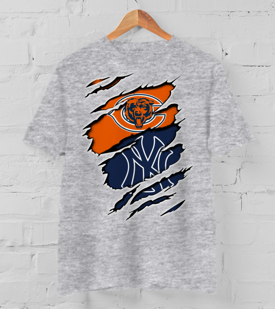 Bears Yankees Mashup Logo Rip T-Shirt
