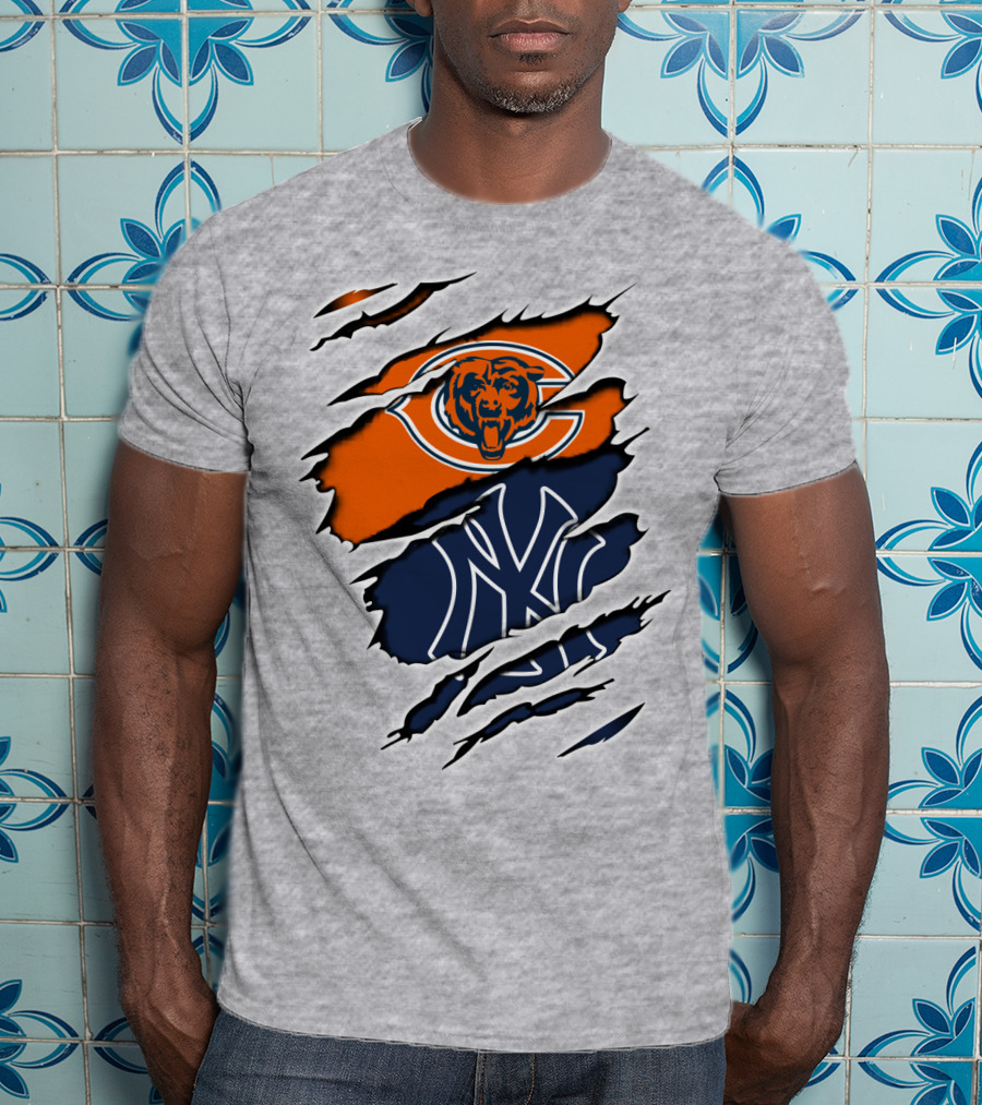 Bears Yankees Mashup Logo Rip T-Shirt