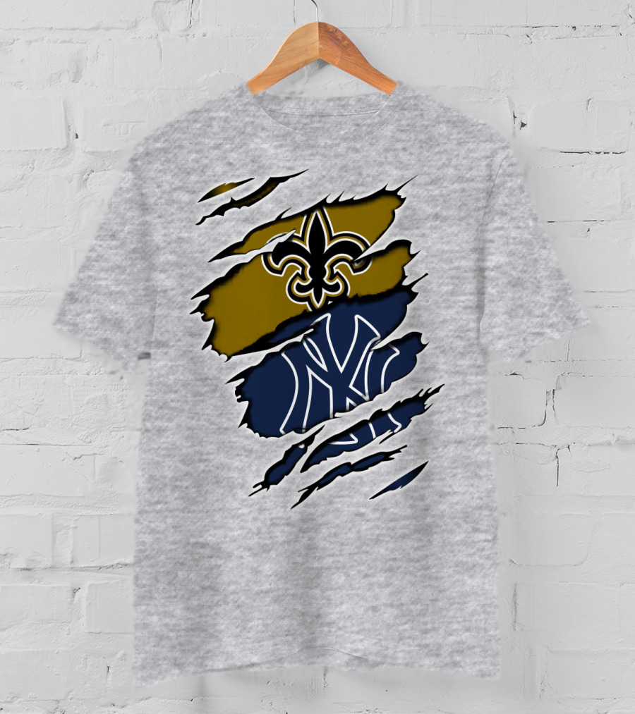 Saints New York Yankees Fleur-De-Lis Ny Pinstripes Logos T-Shirt