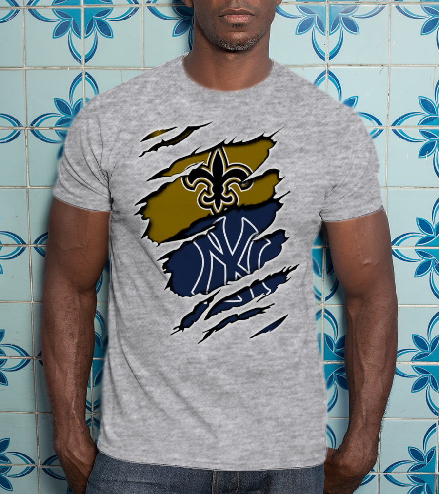 Saints New York Yankees Fleur-De-Lis Ny Pinstripes Logos T-Shirt