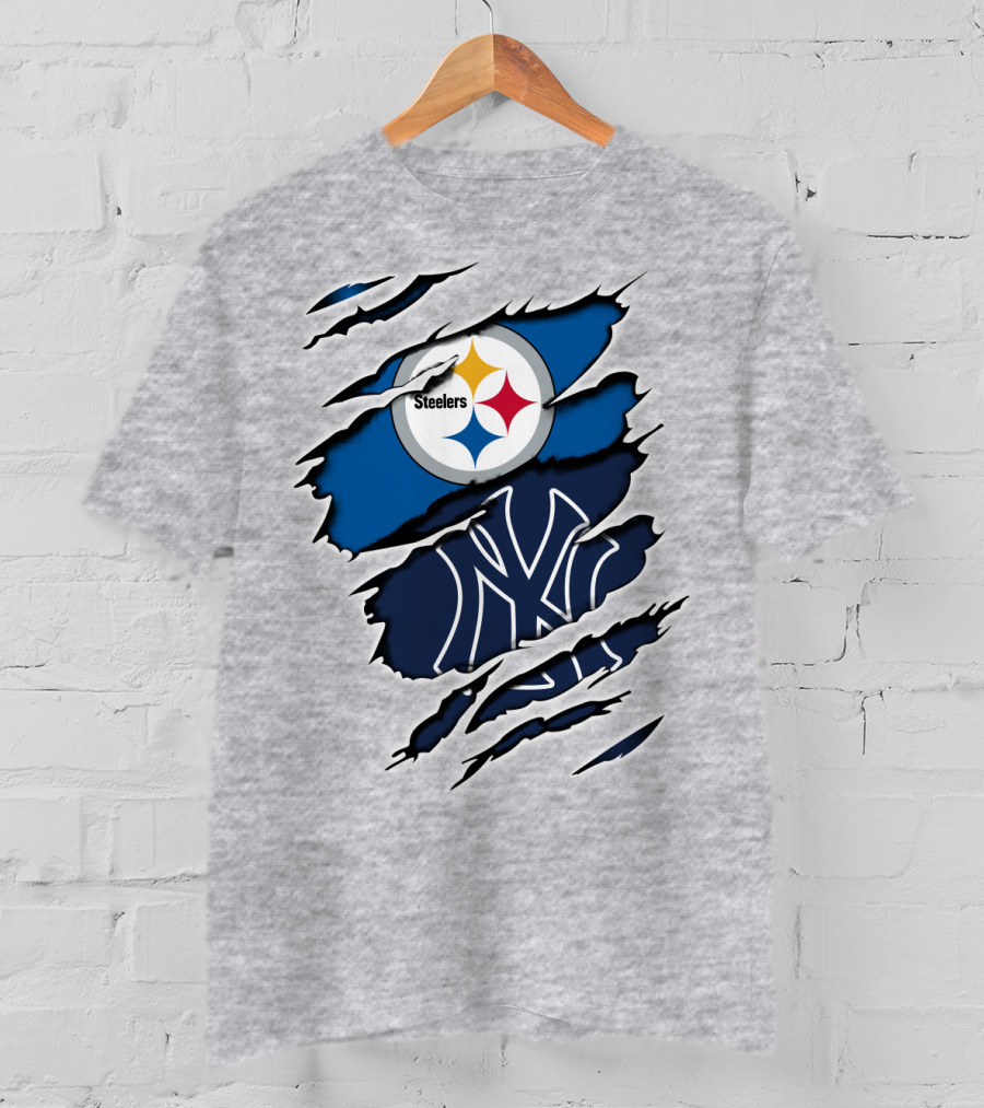 Steelers Yankees Logo Fusion Ripped Effect T-Shirt
