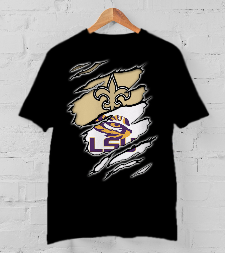 LSU Tigers And New Orleans Saints Fleur-de-Lis Torn T-Shirt