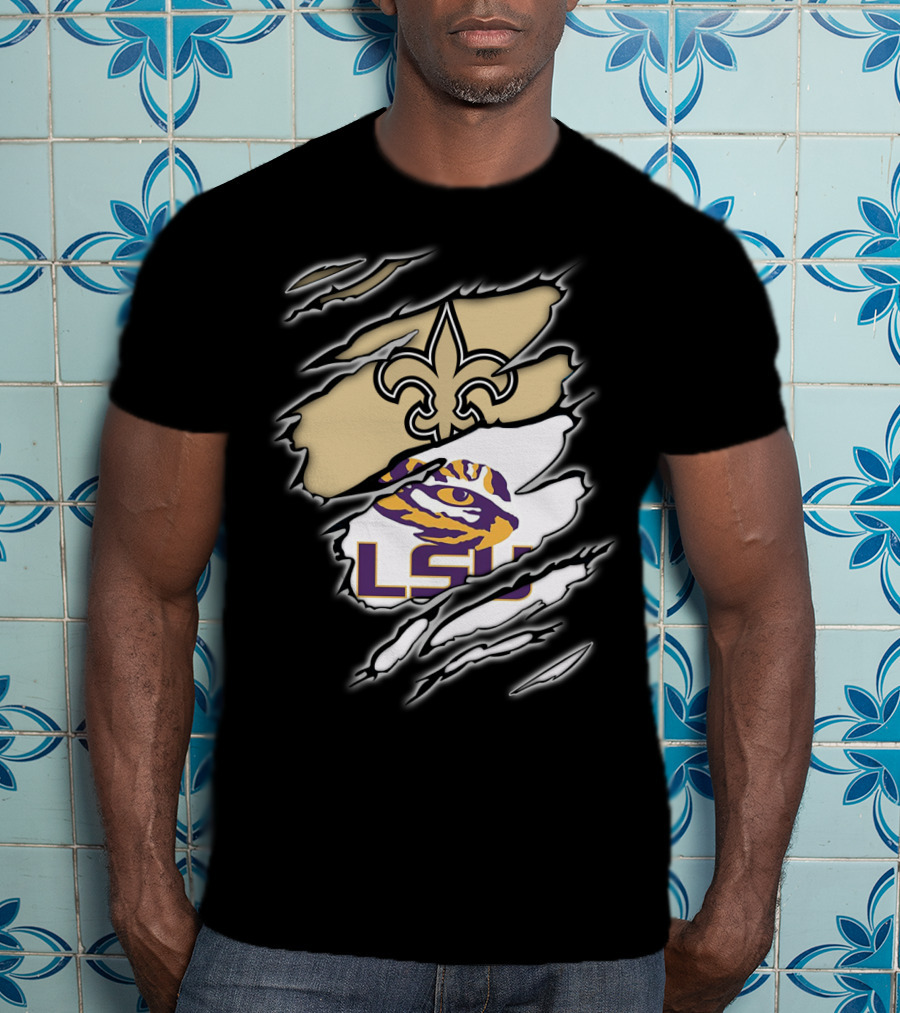 LSU Tigers And New Orleans Saints Fleur-de-Lis Torn T-Shirt