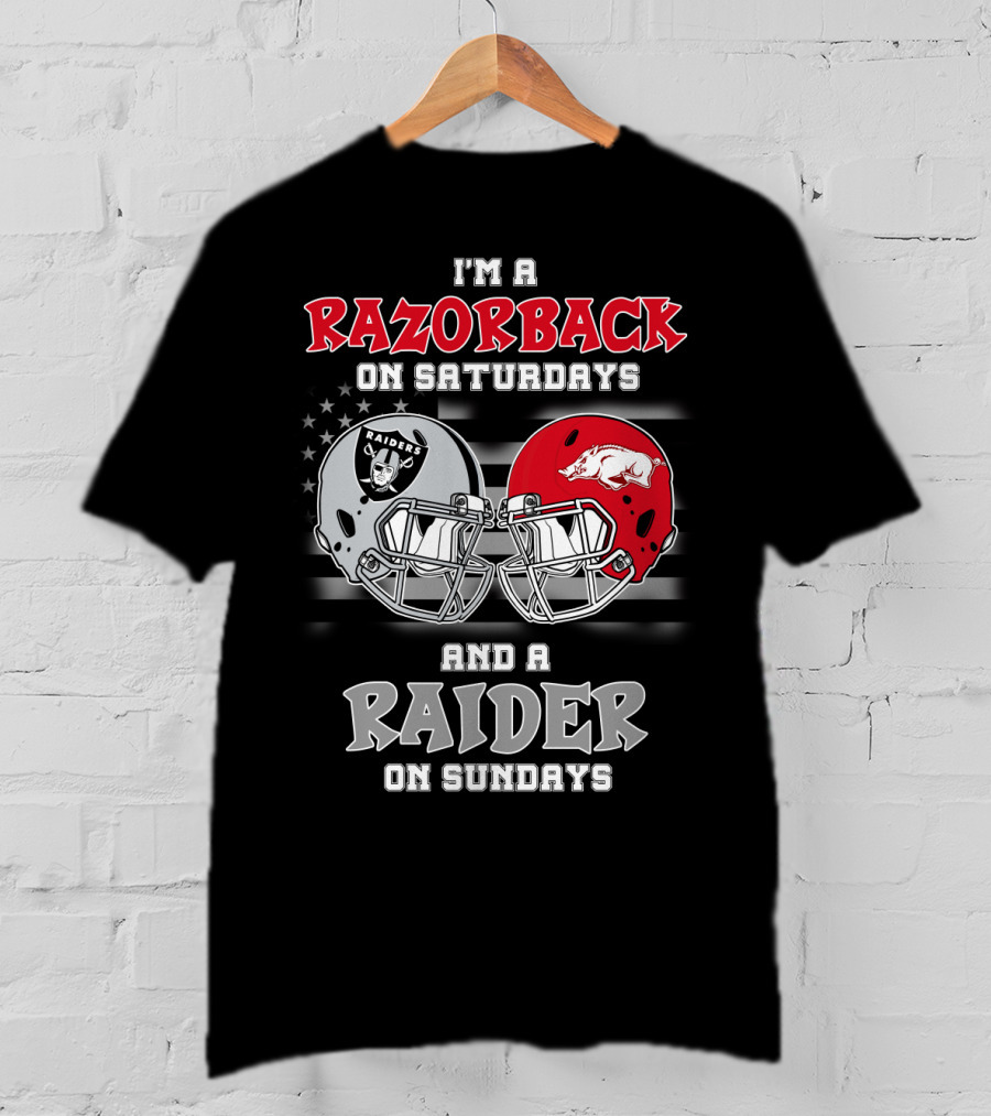 I'm A Razorback On Saturdays And A Raider On Sundays Razorbacks Raiders Helmet T-Shirt