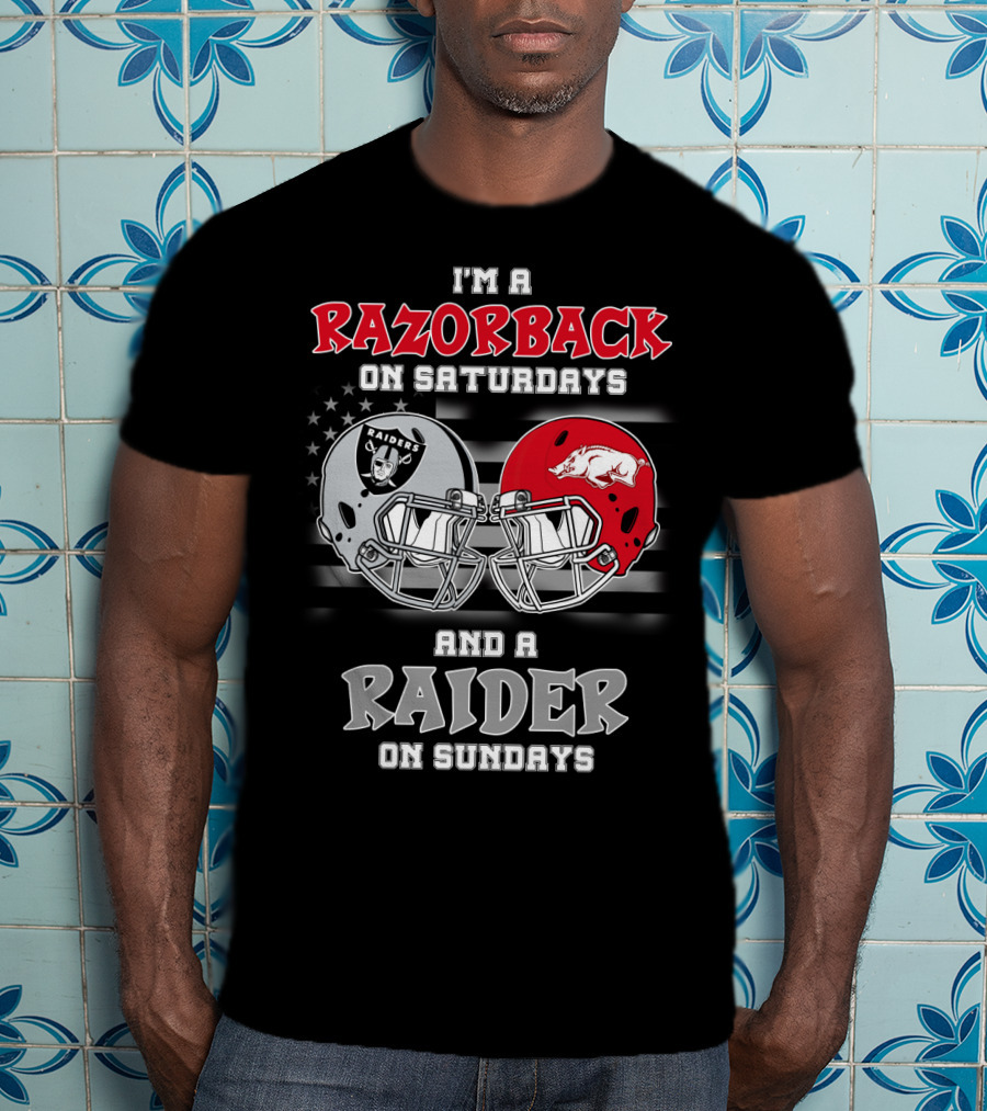 I'm A Razorback On Saturdays And A Raider On Sundays Razorbacks Raiders Helmet T-Shirt