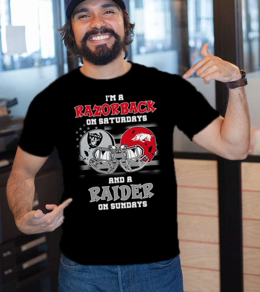 I'm A Razorback On Saturdays And A Raider On Sundays Razorbacks Raiders Helmet T-Shirt