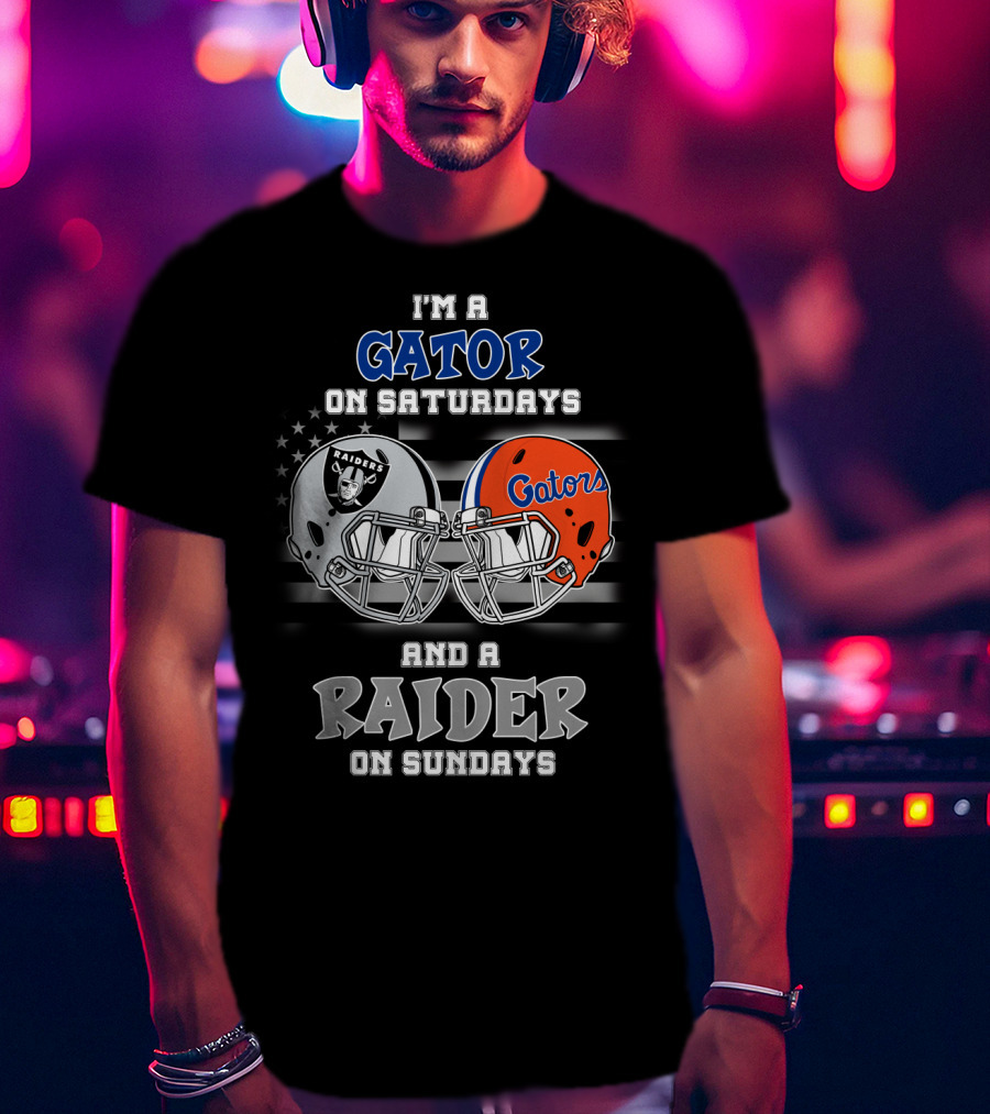 I'm A Gator On Saturdays And A Raider On Sundays Gators Raiders Helmet T-Shirt