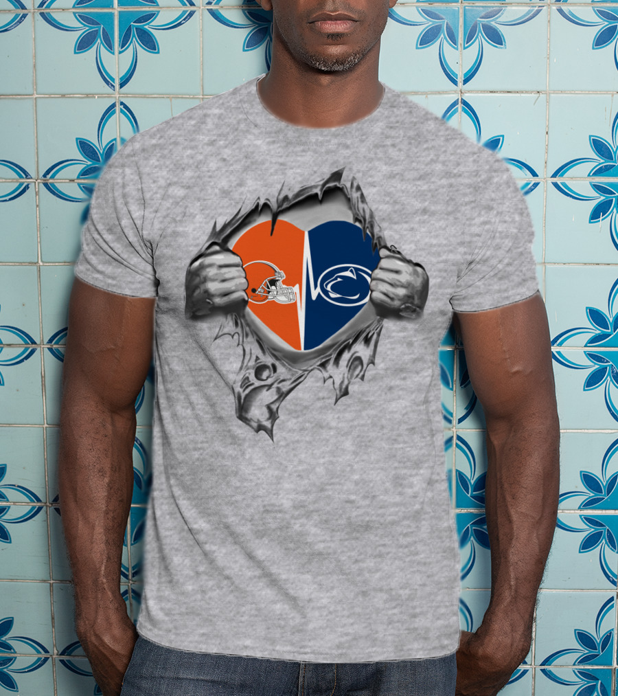Browns Penn State Heart Hands Peeling T-Shirt