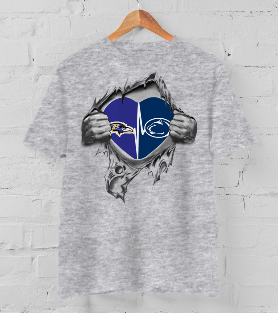 Baltimore Ravens Penn State Heart Rip T-Shirt