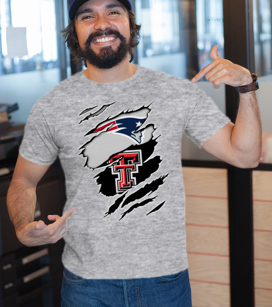New England Patriots Texas Tech Red Raiders Logo Collaboration T-Shirt