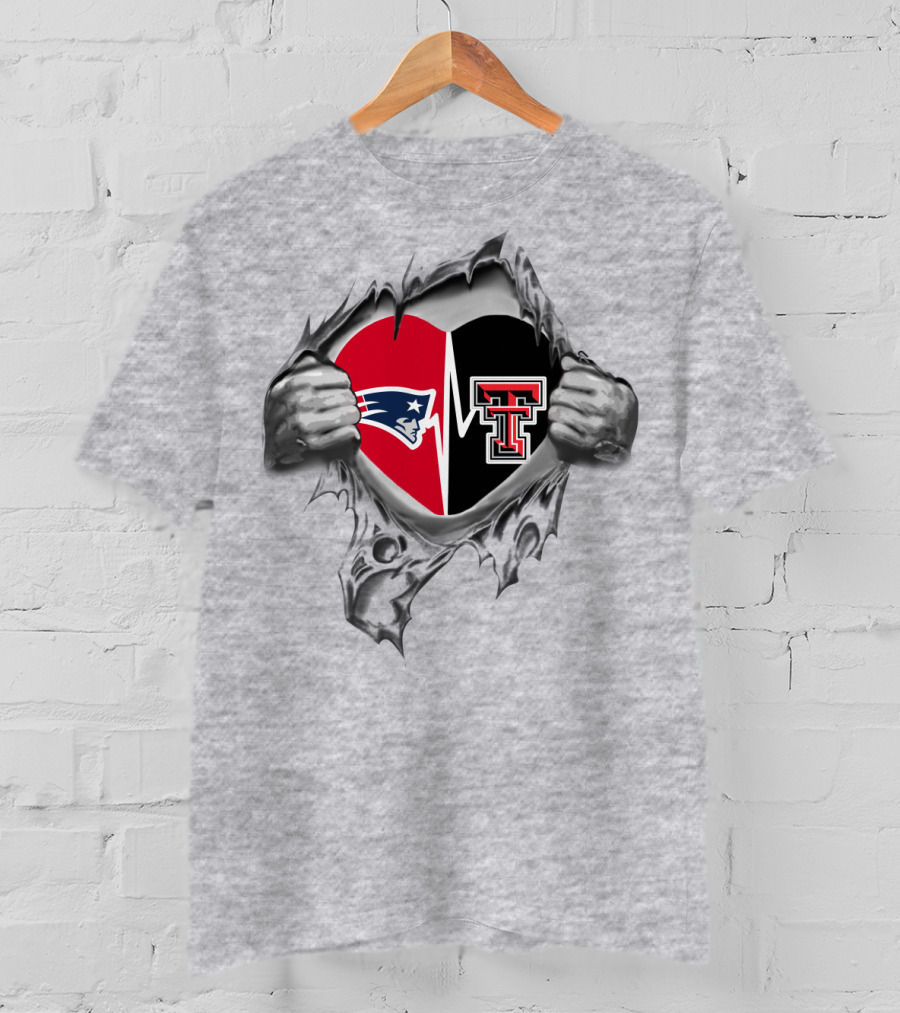 Patriots Texas Tech Heart Logo With Torn Silver Hand T-Shirt