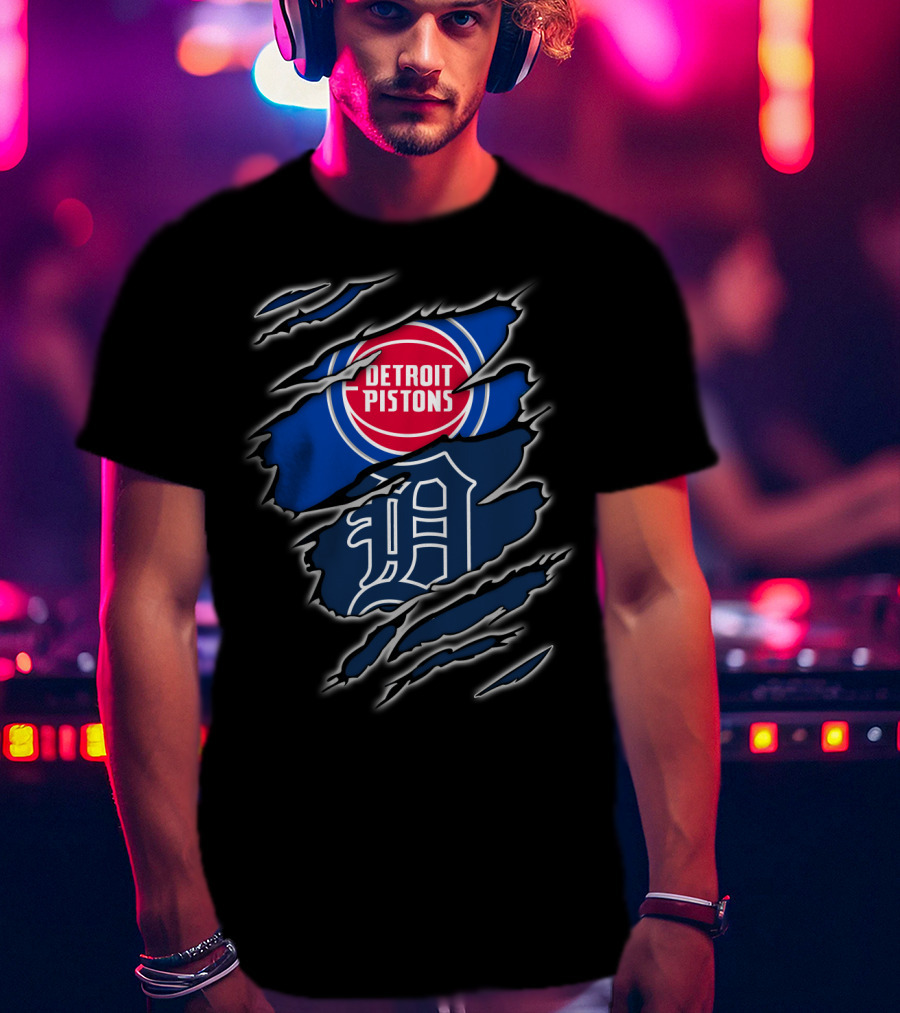 Detroit Pistons Tigers Logo Mashup T-Shirt