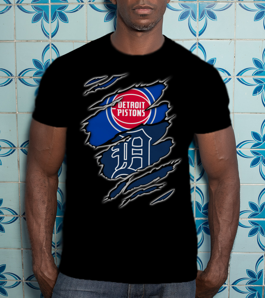 Detroit Pistons Tigers Logo Mashup T-Shirt