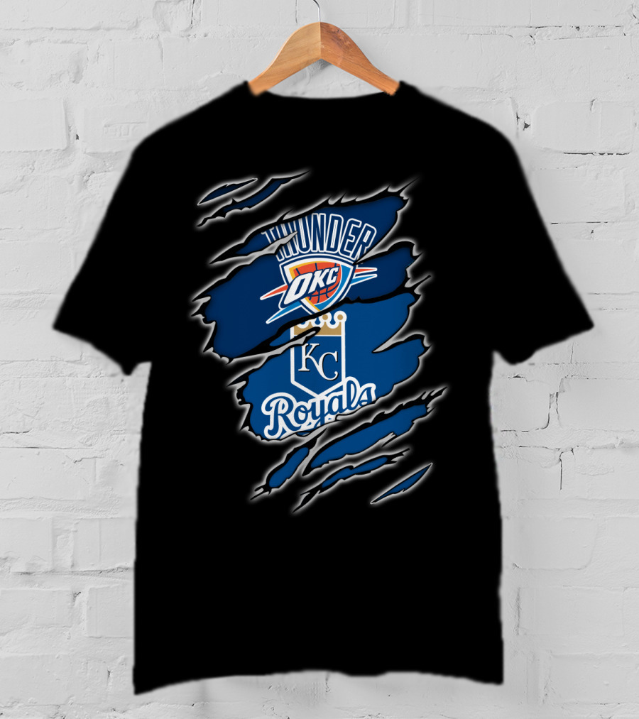 Oklahoma City Thunder KC Royals Emblem Mashup T-Shirt