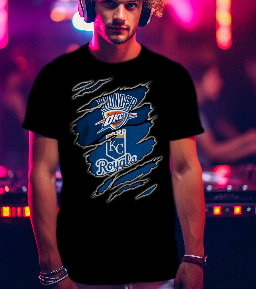 Oklahoma City Thunder KC Royals Emblem Mashup T-Shirt
