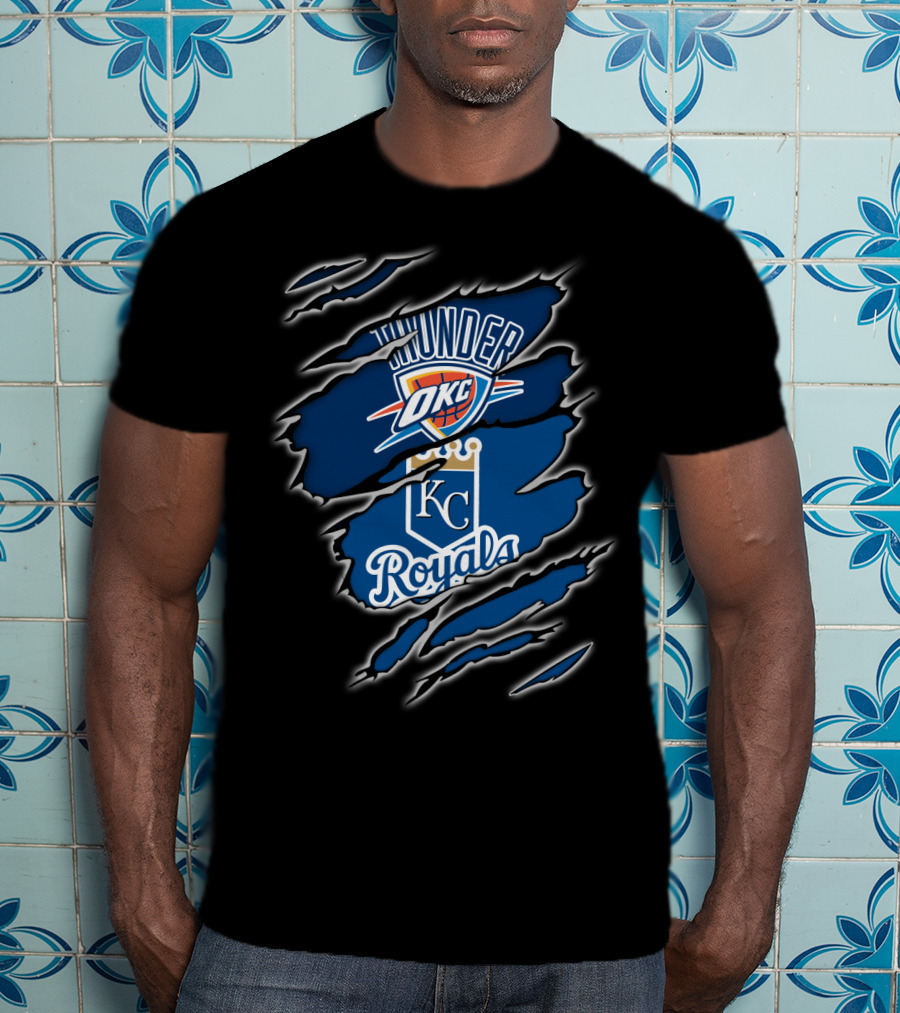 Oklahoma City Thunder KC Royals Emblem Mashup T-Shirt