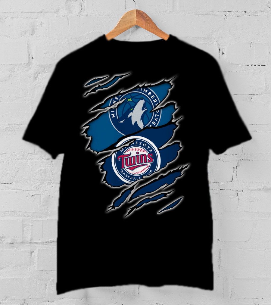 Minnesota Timberwolves Minnesota Twins Baseball Club Logo Claw Marks T-Shirt