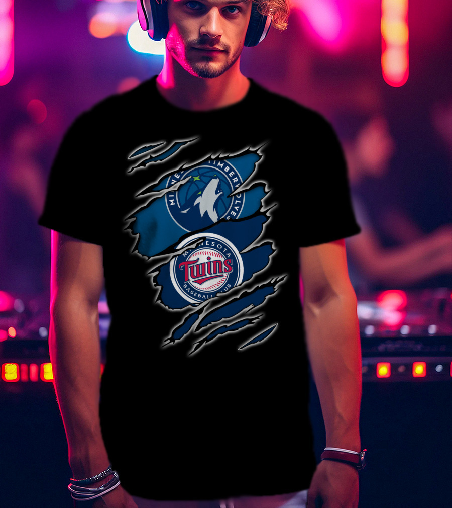 Minnesota Timberwolves Minnesota Twins Baseball Club Logo Claw Marks T-Shirt