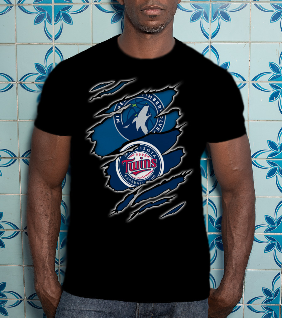 Minnesota Timberwolves Minnesota Twins Baseball Club Logo Claw Marks T-Shirt