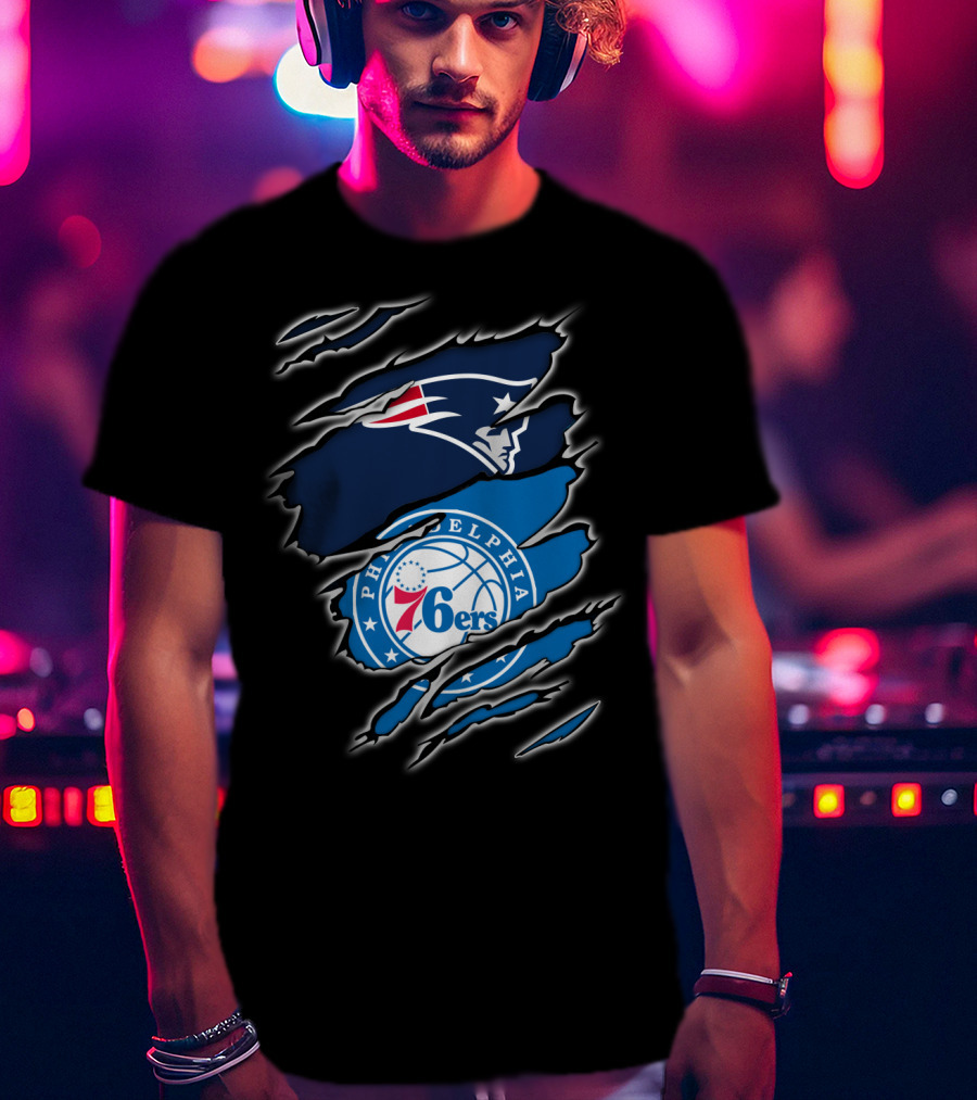 Patriots Philadelphia 76ers Logos Ripped T-Shirt