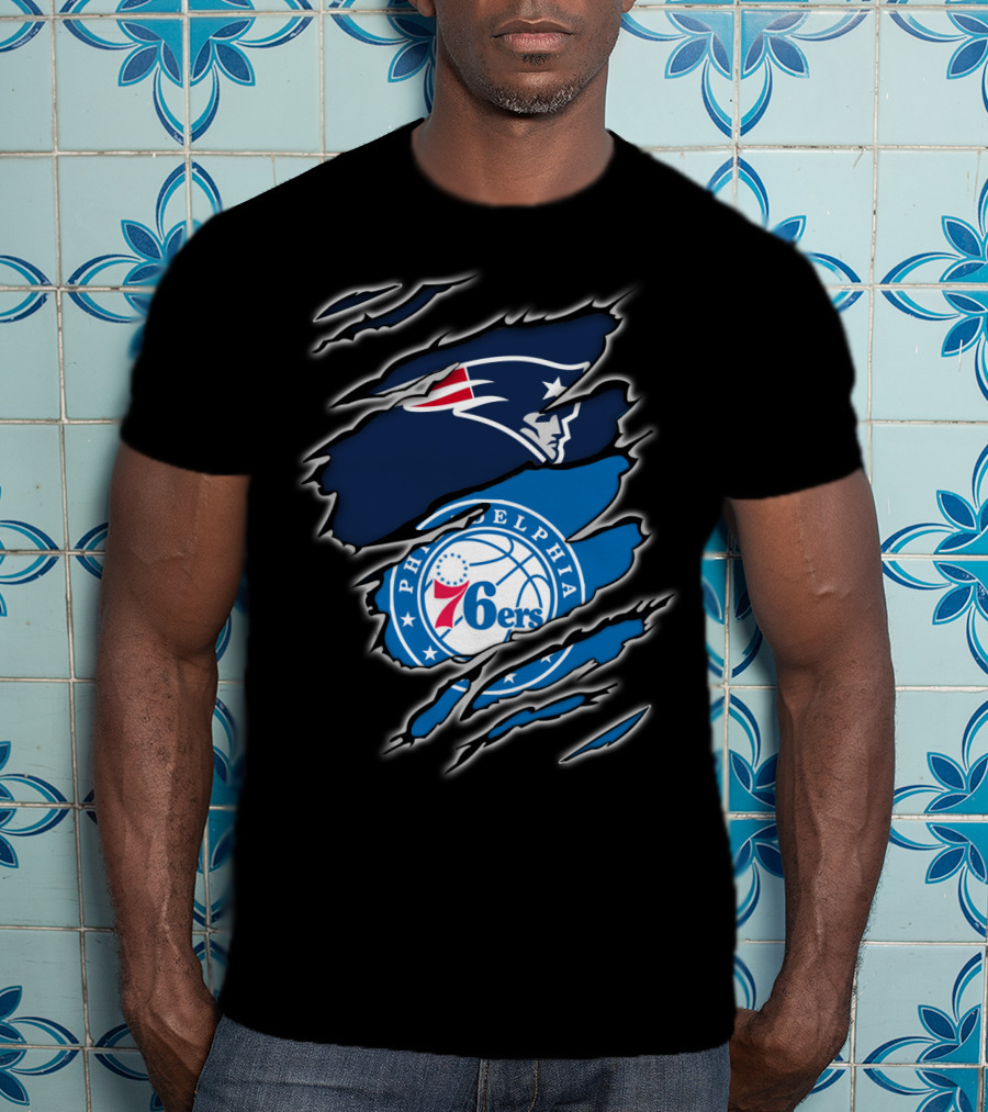 Patriots Philadelphia 76ers Logos Ripped T-Shirt