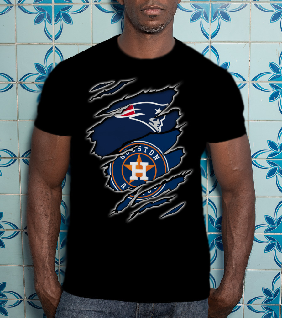 New England Patriots Houston Astros Fan Crossover T-Shirt
