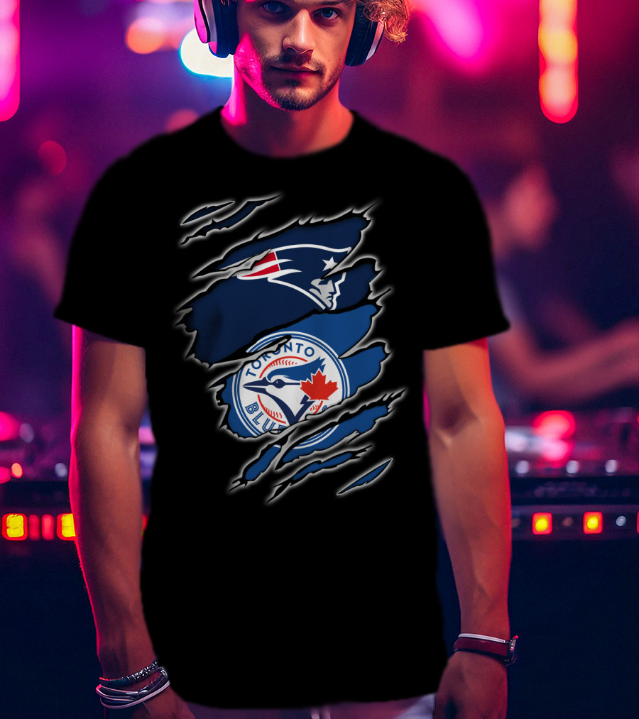 Patriots And Blue Jays Toronto Logo Fusion T-Shirt