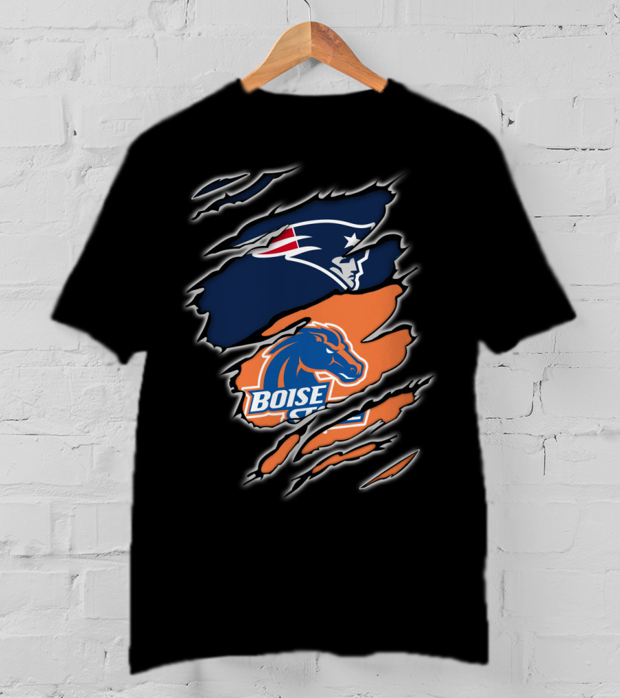 New England Patriots And Boise State Broncos Logo Mashup T-Shirt