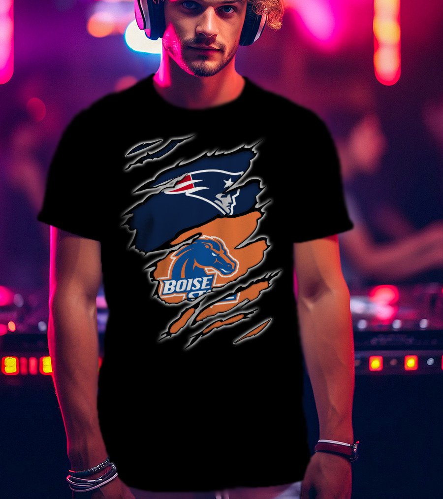 New England Patriots And Boise State Broncos Logo Mashup T-Shirt