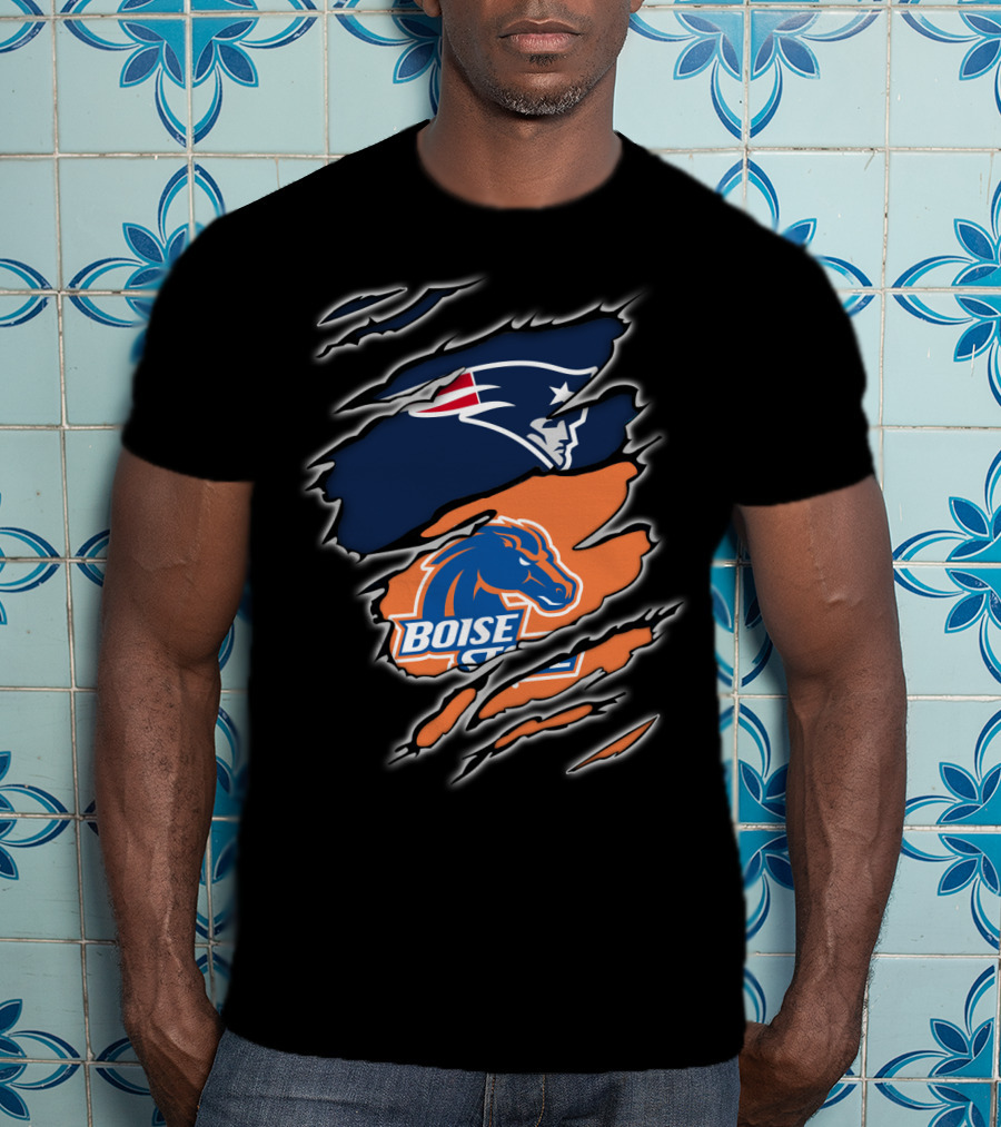 New England Patriots And Boise State Broncos Logo Mashup T-Shirt