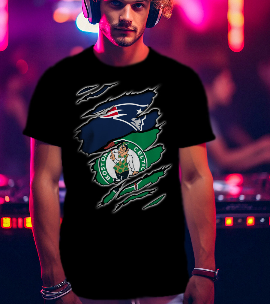 New England Patriots Boston Celtics Logo Mashup T-Shirt