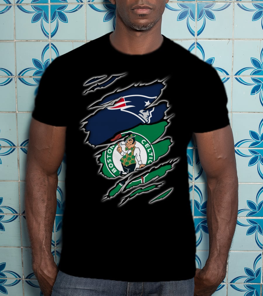 New England Patriots Boston Celtics Logo Mashup T-Shirt