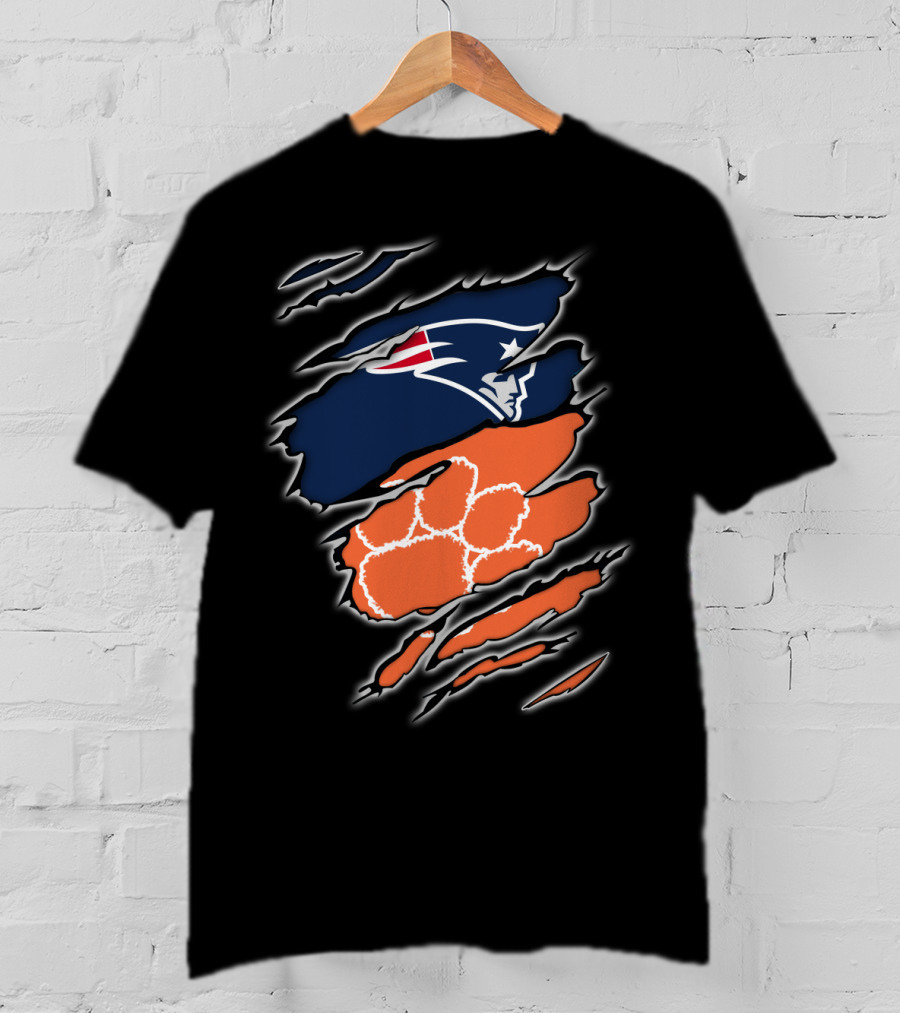 New England Patriots And Clemson Tigers Logo Combo T-Shirt