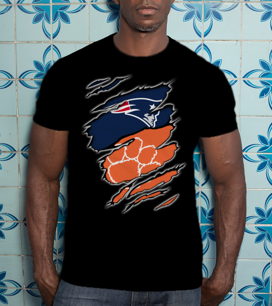 New England Patriots And Clemson Tigers Logo Combo T-Shirt